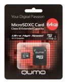 Карта памяти Qumo MicroSDXC 64GB Сlass 10 с адаптером SD UHS-1