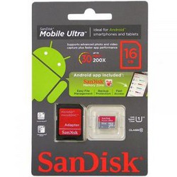 MicroSDHC 16Gb SanDisk (Class 10) Android Ultra, с адаптером